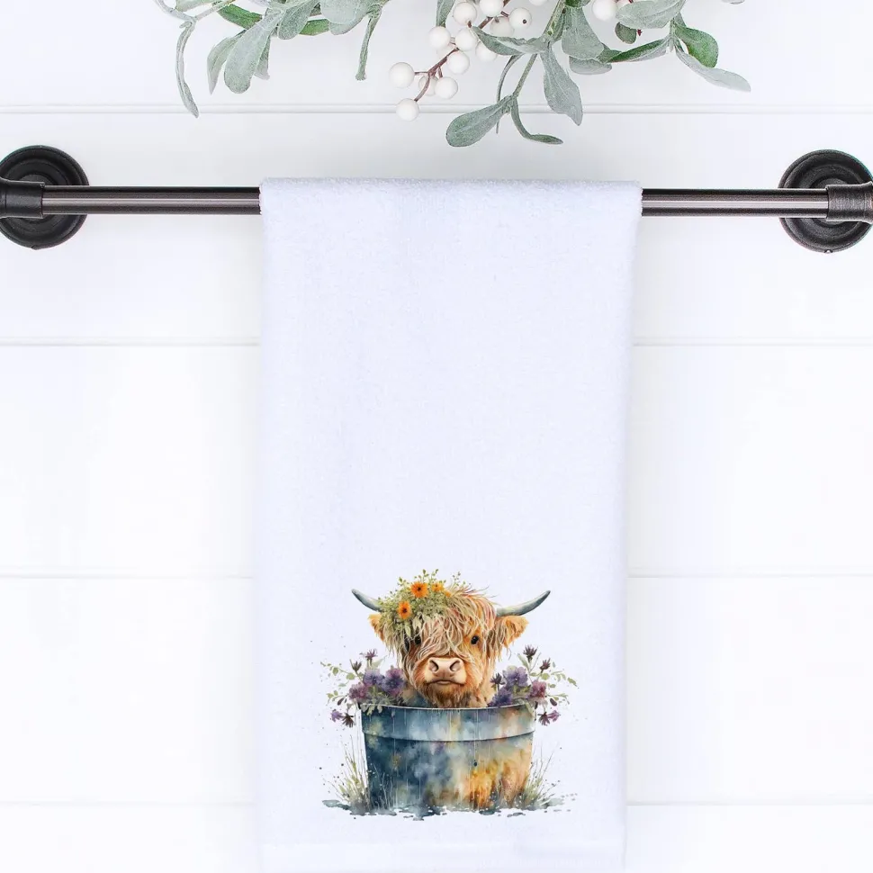 Highland Cow Floral Washtub Terry Cloth Bath Towels for the Cow Lovers!