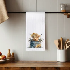 Highland Cow Hand Towel, Farmhouse Kitchen, Rustic Décor