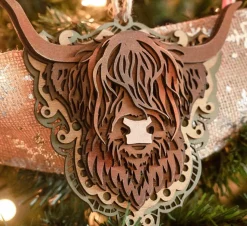 Highland Cow Layered Wood Handmade Oversized Ornament