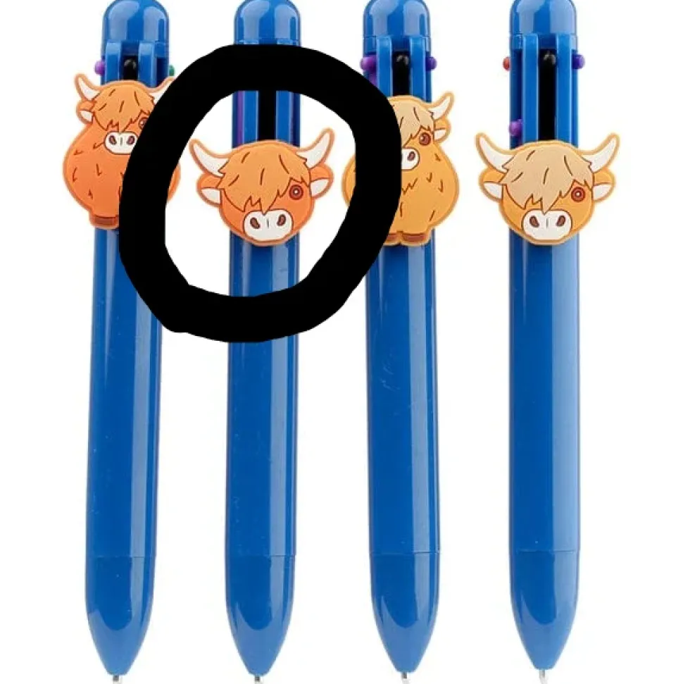 Highland Cow Multi Color Pen with Cow Charm (6 Colors)