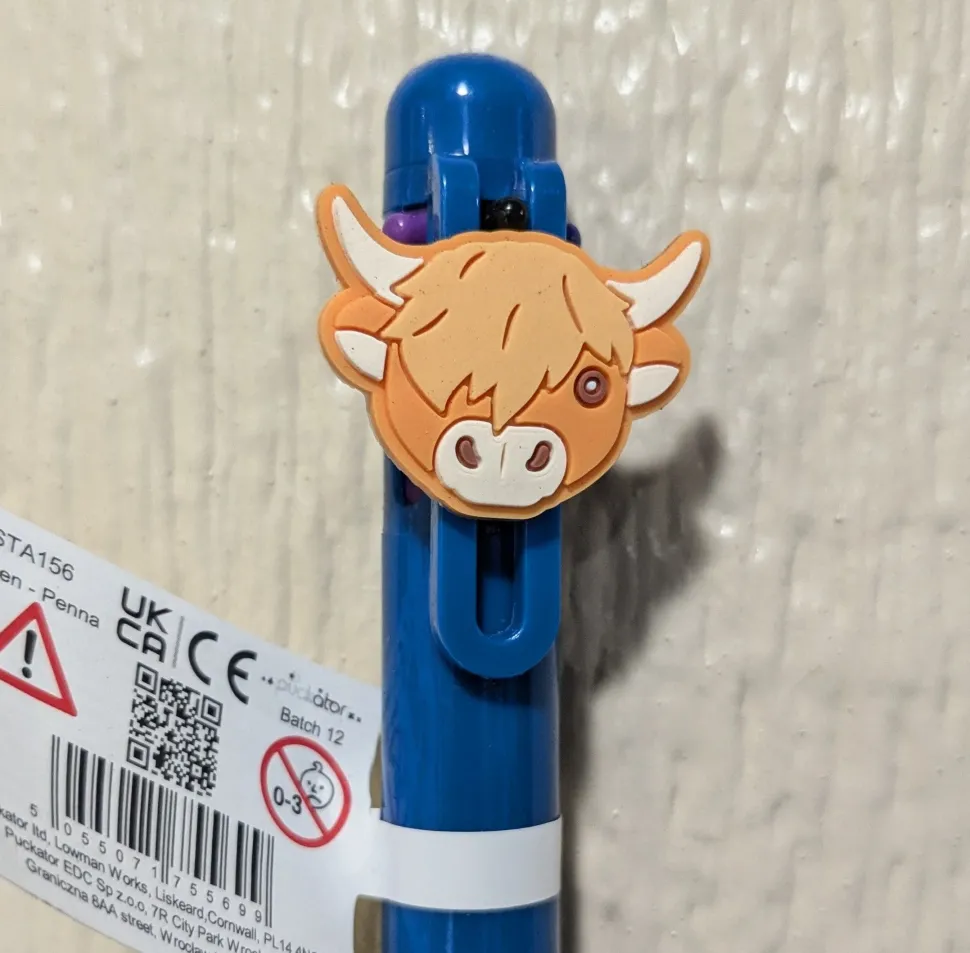 Highland Cow Multi Color Pen with Cow Charm (6 Colors)