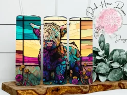Highland Cow Tumbler Colorful Stained Glass Look