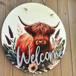 Highland Cow Welcome Sign Door Hangers Two Designs