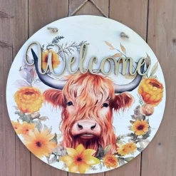 Highland Cow Welcome Sign Door Hangers Two Designs