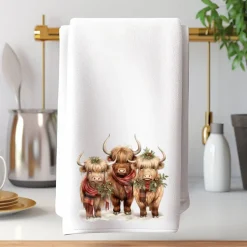 Highland Cows Holiday Terry Cloth Hand Towel