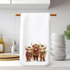 Highland Cows Holiday Terry Cloth Hand Towel