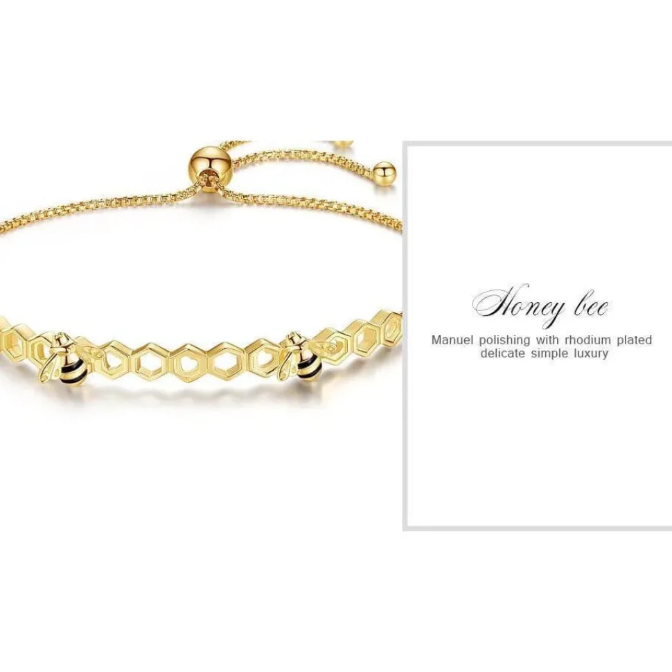 Honey Bee Bracelets and Rings In Yellow Gold Plated 925 Silver, Sweeter than Honey!