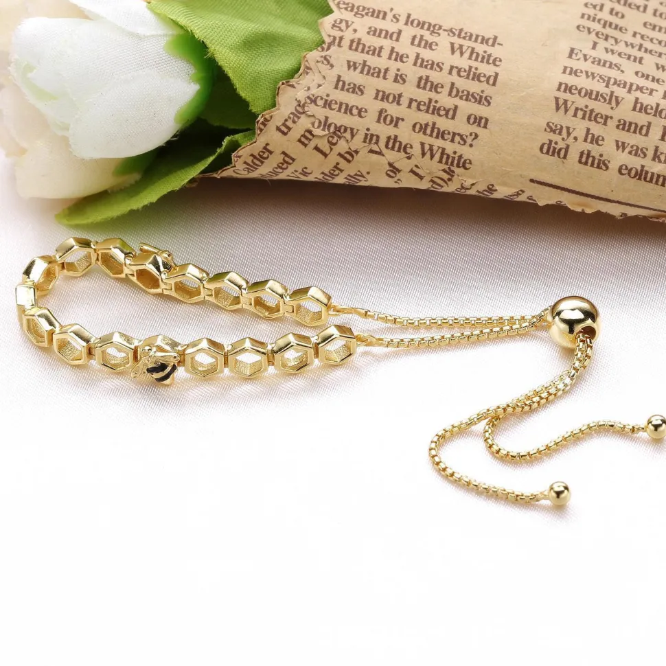 Honey Bee Bracelets and Rings In Yellow Gold Plated 925 Silver, Sweeter than Honey!