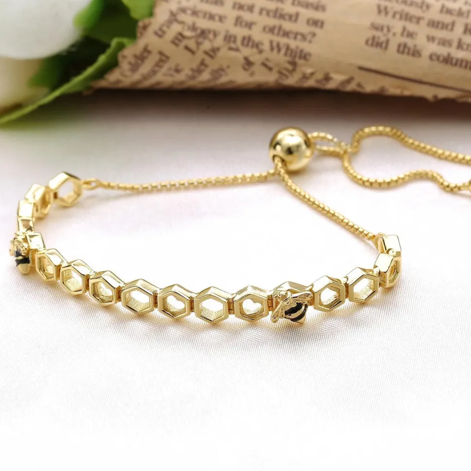 Honey Bee Bracelets and Rings In Yellow Gold Plated 925 Silver, Sweeter than Honey!