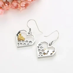 Honey Bee Heart Comb Earrings 925 Sterling SIlver for Bee Lovers