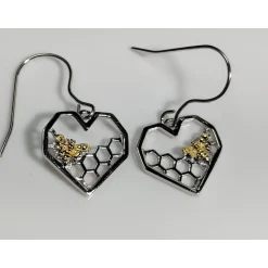 Honey Bee Heart Comb Earrings 925 Sterling SIlver for Bee Lovers