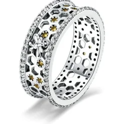 Honey Bee Honeycomb Ring in 925 Sterling Silver