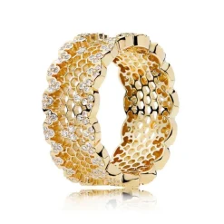 Honey Bee Honeycomb Ring in 925 Sterling Silver with 18K Gold Plating