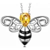 Honey Bee Pendant with Sparkling Yellow CZ Head in 925 Silver