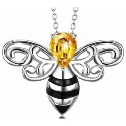 Honey Bee Pendant with Sparkling Yellow CZ Head in 925 Silver