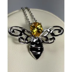Honey Bee Pendant with Sparkling Yellow CZ Head in 925 Silver