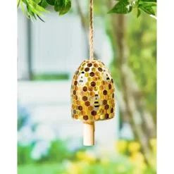 Honey Bees on Comb Glass Mosaic Bell Chime for Bee Lovers
