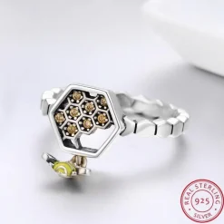 Honeycomb and Bee Sterling Silver Earrings