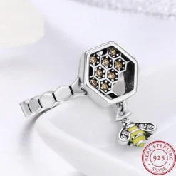 Honeycomb and Bee Sterling Silver Earrings