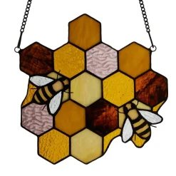 Honeycomb Bees Stained Glass Window Panel