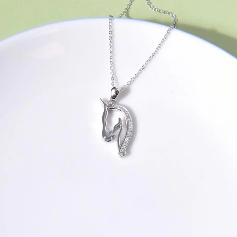 Horse Pendant with CZ in 925 Silver, Elegant and Beautiful!
