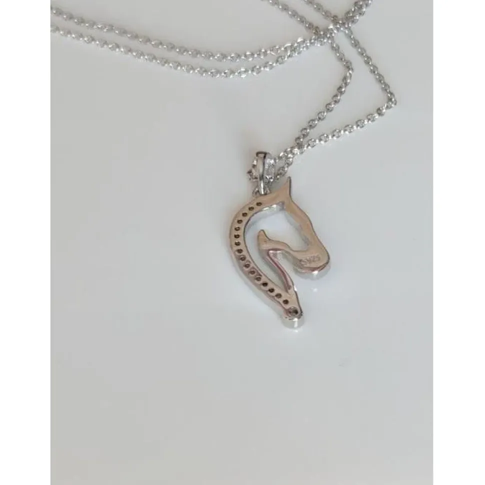 Horse Pendant with CZ in 925 Silver, Elegant and Beautiful!