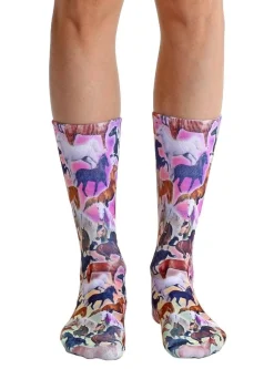 Horse Print Colorful Women's Crew Socks