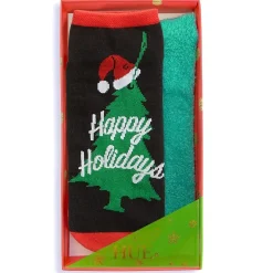 Hue 2-Pack Footsie Socks Christmas Gift Box - Happy Holidays, Fa La La, Santa