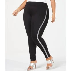 Hue Plus Metallic Tuxedo Ponte-Knit Leggings