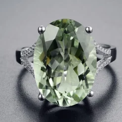 HUGE 13ct Green Amethyst and CZ Ring in Sterling Silver, Stunning!