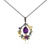 Hummingbird Floral Statement Necklace 925 Sterling Silver Waterproof Vintage Topaz, Amethyst or Citrine