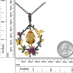 Hummingbird Floral Statement Necklace 925 Sterling Silver Waterproof Vintage Topaz, Amethyst or Citrine