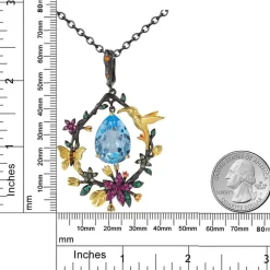 Hummingbird Floral Statement Necklace 925 Sterling Silver Waterproof Vintage Topaz, Amethyst or Citrine