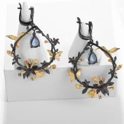 Hummingbird Floral Statement Necklace 925 Sterling Silver Waterproof Vintage Topaz, Amethyst or Citrine