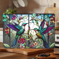 Hummingbird Tempered Glass Square Charcuterie & Serving Board