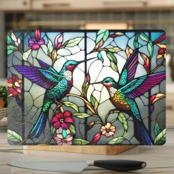 Hummingbird Tempered Glass Square Charcuterie & Serving Board