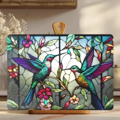 Hummingbird Tempered Glass Square Charcuterie & Serving Board