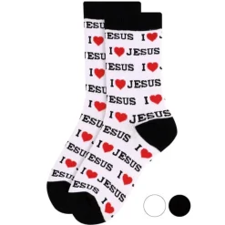 I Love Jesus or Bible Faith Inspired Christian Crew Socks for Men or Women