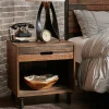 Industrial Rustic Wood Nighstand with Drawer and Storage Solid Wood