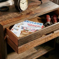Industrial Rustic Wood Nighstand with Drawer and Storage Solid Wood