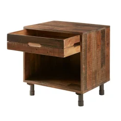 Industrial Rustic Wood Nighstand with Drawer and Storage Solid Wood