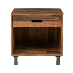 Industrial Rustic Wood Nighstand with Drawer and Storage Solid Wood