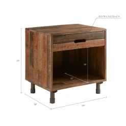 Industrial Rustic Wood Nighstand with Drawer and Storage Solid Wood