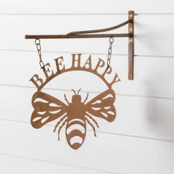 Inspirational "BEE HAPPY" Iron Swinging Sign 15"