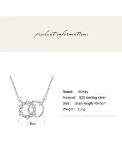 Interlocking Circles Pendant Necklace Sterling Silver, Dainty