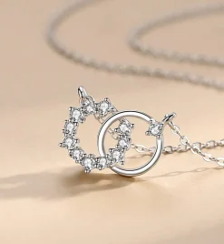 Interlocking Circles Pendant Necklace Sterling Silver, Dainty