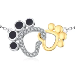 Interlocking Paws Necklace for Pet Lovers! Solid Sterling Silver