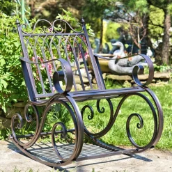 Iron Outdoor Rocking Chair Double or Single White or Bronze Beautiful!