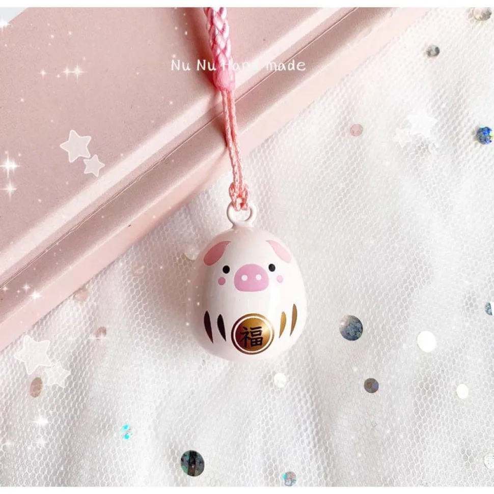 Japanese Lucky Pig or Koi Bell Laniard Handmade