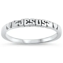 Jesus and Hearts Engraved Sterling Silver Band